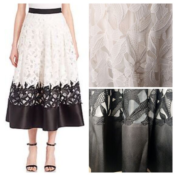 Sachin & Babi Skirt Sz 4 Granada Ivory Black Lace Full A-line Double Lined Tulle - Picture 1 of 16